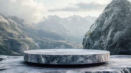 Poster - Empty stone podium on a natural background for luxury product display 3D rendering