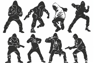 Wall Mural - Thief icon, criminal person sign, bandit in mask, burglar silhouette, killer, gangster or robber in balaclava