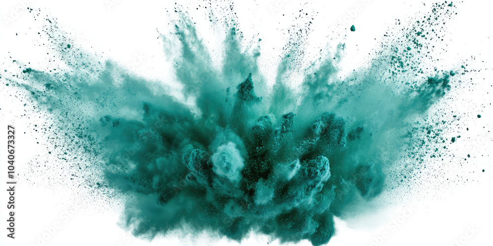 Green color dry powder explosion on transparent cutout background ...