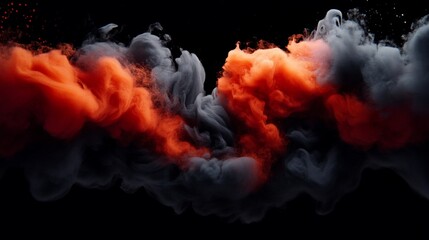 Abstract orange and grey smoke clouds against a black background.