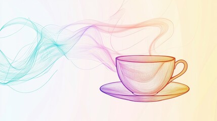 Poster - A simple line art illustration features a tea cup with soft steam rising, evoking a sense of tranquility and comfort. Generative AI
