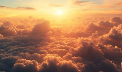 Sticker - A breathtaking sunrise panorama above the clouds unfolds in the morning with the sky painted in soft hues of gold and pink