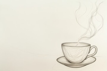 Poster - A simple yet elegant line artwork depicts a tea cup with gentle steam rising, inviting warmth and relaxation in a serene setting. Generative AI
