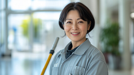 Wall Mural - 笑顔の日本人女性清掃員