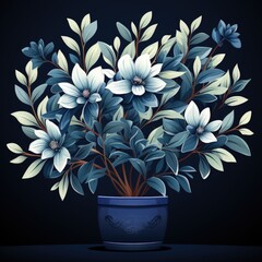 Wall Mural - Minimalistic Vector Art Depicting a Blue Plant with a Dark Background