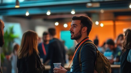 Aufkleber - An entrepreneur networking at a vibrant startup event with innovative ideas and collaboration, Startup scene, Entrepreneurial style