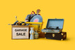 © Pixel-Shot - Unwanted stuff for garage sale on yellow background