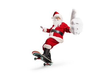 Poster - Santa claus riding a skateboard and gesturing thumbs up