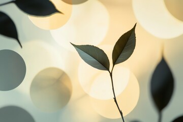 Poster - A silhouette of a tea leaf stands out against a softly blurred background, showcasing the beauty of nature during twilight hours. Generative AI