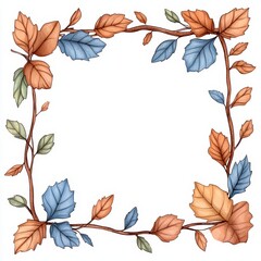 Wall Mural - colorful autumn leaves in a decorative frame, white isolated background