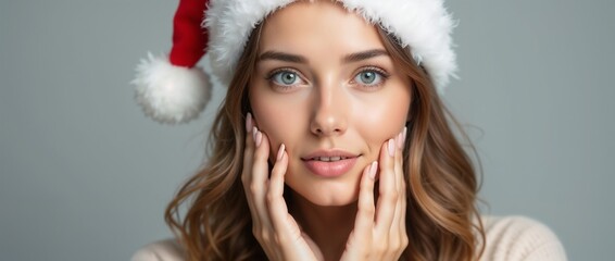 A joyful woman in a Santa hat smiles warmly, embodying the festive spirit of Christmas. Her cheerful demeanor reflects the holiday joy and warmth shared during this special season.

