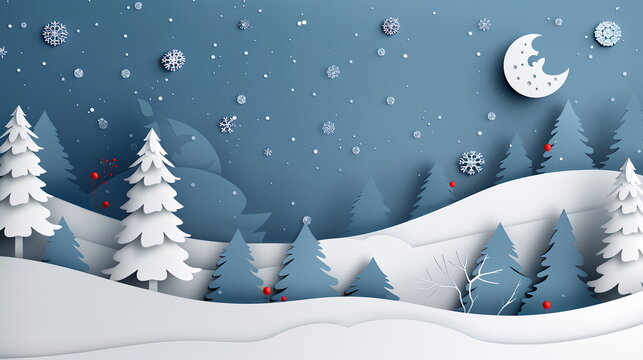 Design template for branding, advertising, paper-cut style composition with winter Christmas composition for covers, invitations, posters, banners, flyers, placards. Modern illustration