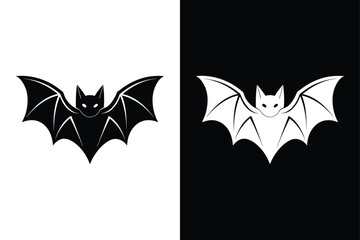 Black silhouette Halloween bat vector illustration on white background.