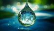 © PhotoLoren - Illustration de la formule chimique de l'eau, dans une goutte d'eau