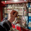 © artemstepanov - Electrical Panel Repair, Electrician Switching off Circuit Breakers in Fuse Box, Hands Closeup