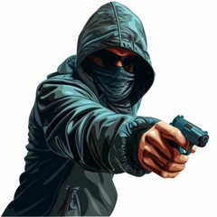 Wall Mural - Thief icon, criminal person sign, bandit in mask, burglar silhouette, killer, gangster or robber in balaclava