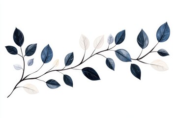Wall Mural - decorative leaves branch, artistic design, white isolated background.