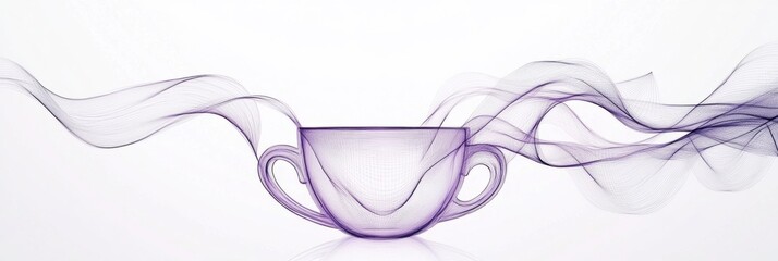 Poster - A delicate line art design features a tea cup, with soft steam lines curling upward, evoking warmth and comfort. Generative AI
