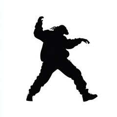 Dynamic silhouette of a person in motion against a white isolated background.