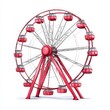 © GenBy - Colorful ferris wheel with red cabins, white isolated background.