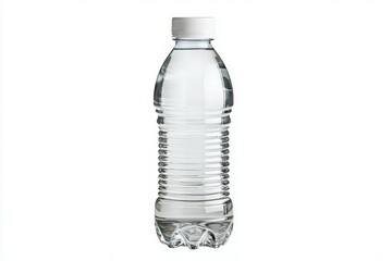 Poster - A clear plastic bottle of water sits on a white background