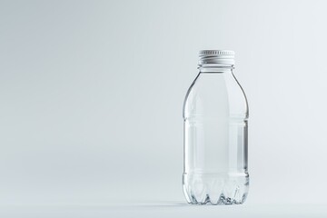 Poster - A clear bottle of water sits on a white background