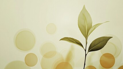 Poster - A delicate silhouette of a tea leaf stands out against a gentle, abstract background, capturing the essence of natural beauty and serenity. Generative AI