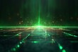 © Montestudio - Futuristic digital landscape with glowing green energy beam and abstract particles for a technology background