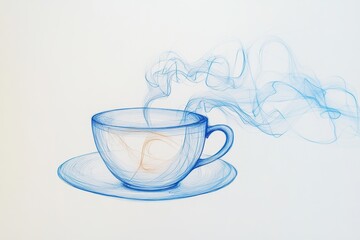 Poster - A delicate tea cup is illustrated with a continuous line, showcasing gentle steam that symbolizes warmth and comfort during a peaceful moment. Generative AI