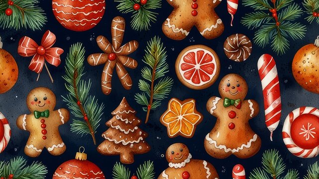 Watercolor illustration of Christmas background 