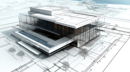 Modern architecture development with holographic plans