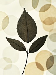 Wall Mural - A delicate silhouette of a tea leaf stands out against a blurred backdrop of soft, earthy circles, creating a peaceful atmosphere. Generative AI