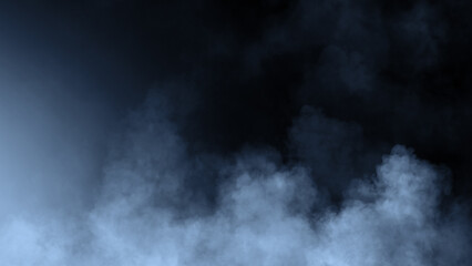 Sticker - Abstract blue fire smoke misty fog on isolated black background. Texture overlays. Design element.