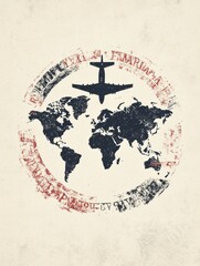 Leinwandbilder - A passport stamp silhouette overlays a subtle world map, emphasizing international travel, exploration, and global connections. Generative AI