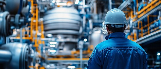 two workers wearing overalls, who are carrying out maintenance on an industrial plant. 