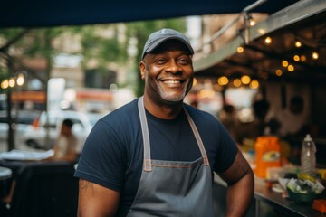 Smiling portrait of a middle aged male food truck owner