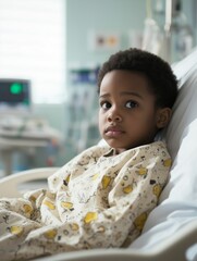 African american black boy sick at a hospital bed