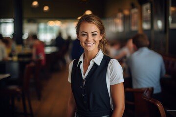 Wall Mural - Portrait of a smiling young waitress