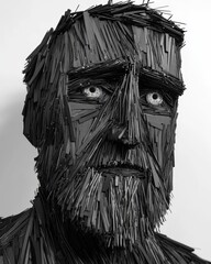 Poster - Dramatic Portrait Created from Nails and Pins