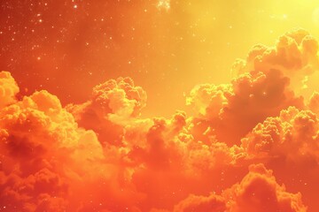Wall Mural - Golden Sunset with Stars and Fluffy Clouds