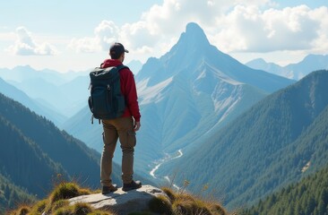Wall Mural - a hiker enjoys breathtaking mountain views in the italian alps during a sunny summer day surrounded 
