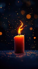 Sticker - Candle with flame glowing softly in a dark setting, surrounded by sparkles.