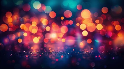 Colorful night city lights with bokeh effect, abstract festive design with vintage tone, impressionist style