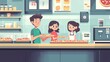 © BanklangArtshop - Three friends enjoying pizza and chatting in a vibrant pizzeria setting.