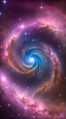 Wall Mural - Amazingly colorful galaxy in outer space, with swirling, sparkling stars, vibrant nebulae in pinks, blues, and purples, and a glowing, radiant core