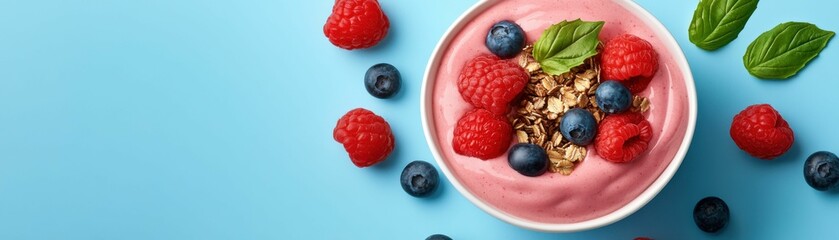 Vegetarian concept. A bowl of fruit with blueberries and raspberries