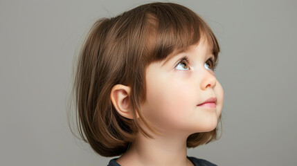 Wall Mural - A serene closeup of a young girl, her calm expression captures innocence and wonder in a gentle light.