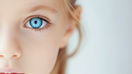 Poster - A vibrant closeup of a person featuring striking blond hair and captivating blue eyes against a soft light backdrop.