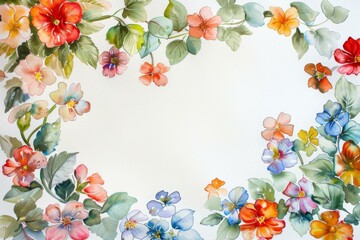 Canvas Print - A painting of a wreath made out of flowers and leaves. AI.