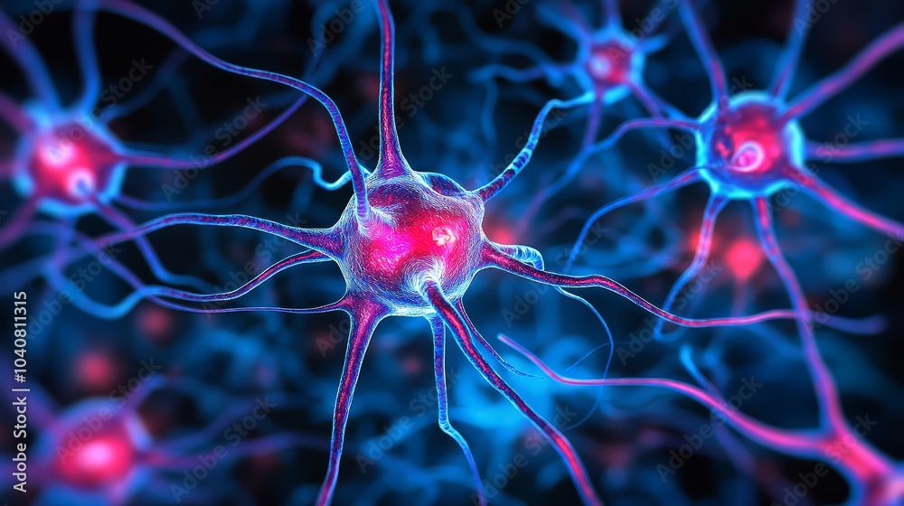 Nerve cells, neuron cell, sending electrical signals in the brain for ...
